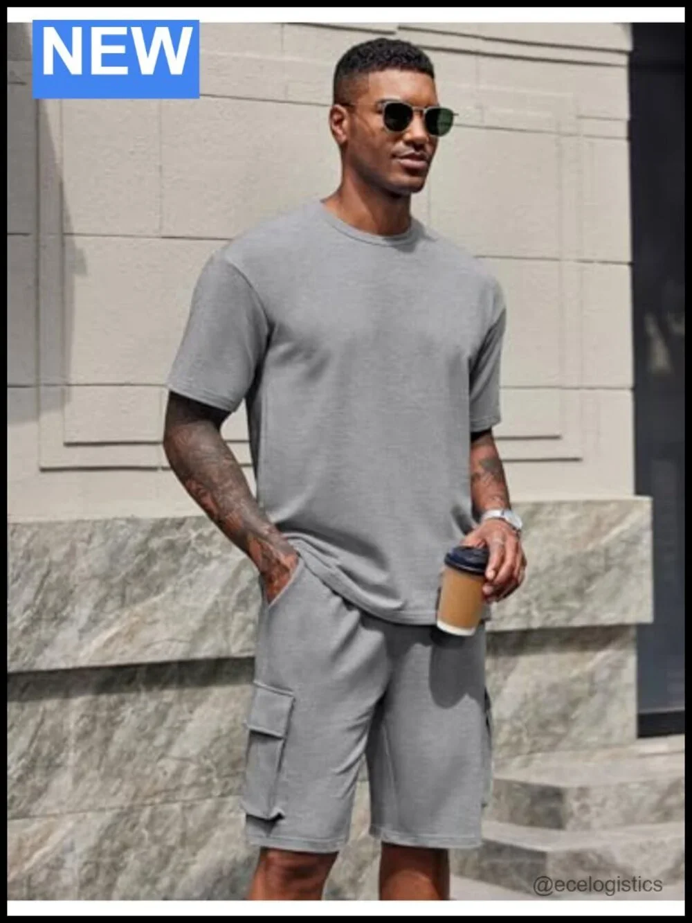 Men's 2 Piece Cotton Blend Tracksuit Set with Cargo Shorts